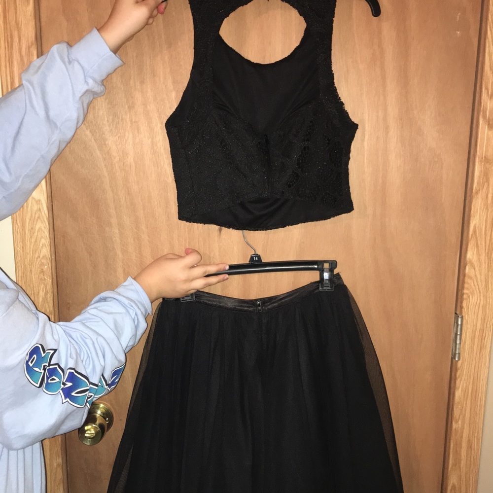 two piece black homecoming dress